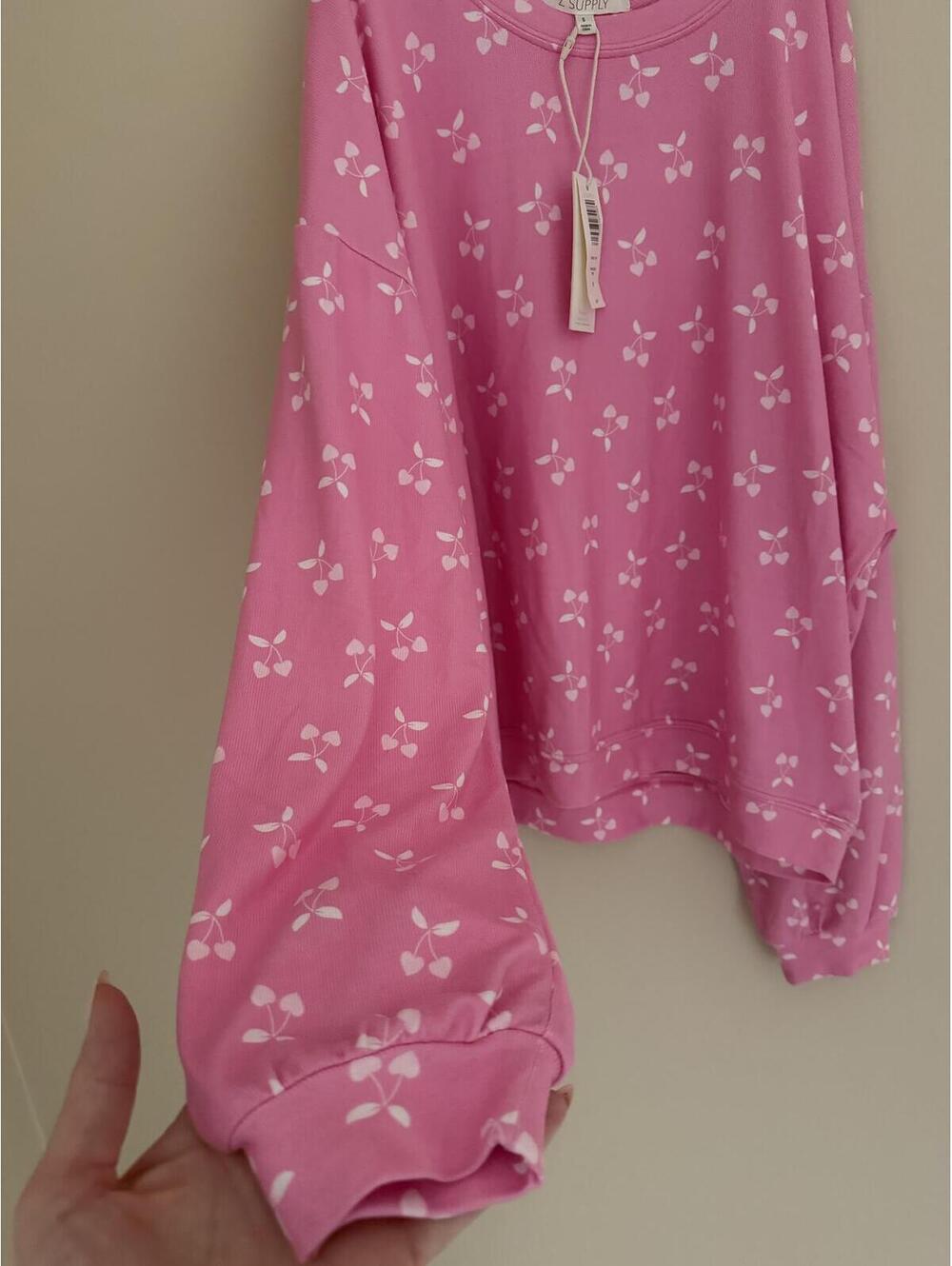 NWT SOFTEST by Z SUPPLY polyester/spandex drop shoulder pink white cherry hearts - Picture 5 of 6